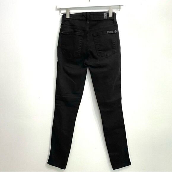 7 For All Mankind size 23 b(air) The Ankle Skinny black jeans white stripe 505B3 - Picture 2 of 15